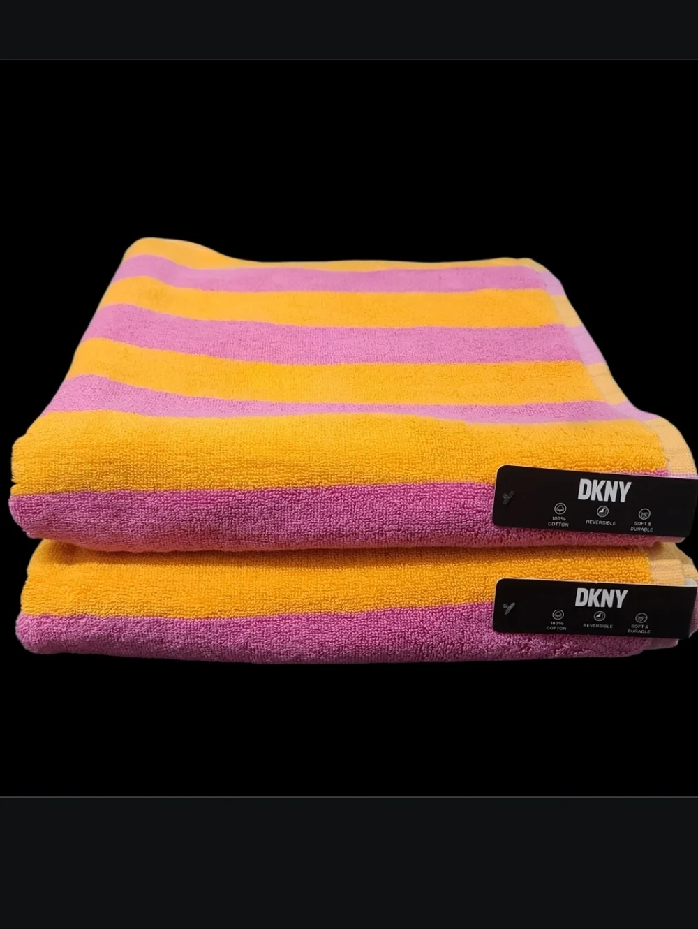 8pc DKNY Summer Pink Orange Cabana Stripe Striped Bath Hand Washcloth Towel Set